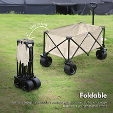 KILIROO Folding Wagon Trolley Cart with Wide Wheels and Rear Tail Gate (Khaki)