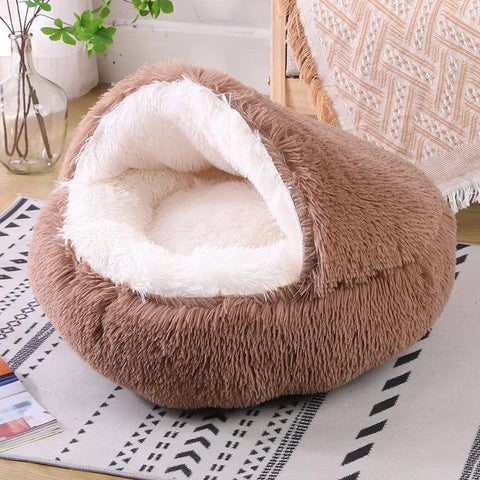 PawfectFriend Cozy Burrowing Cave Pet Bed for Dogs Cats Kitten Plush Warm Soft Sleeping Nest - coffee small